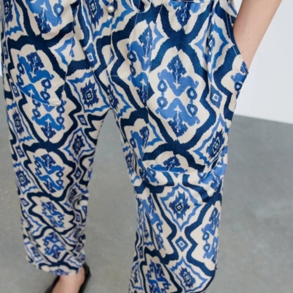 Zara Satin Silky Ikat Print Pants